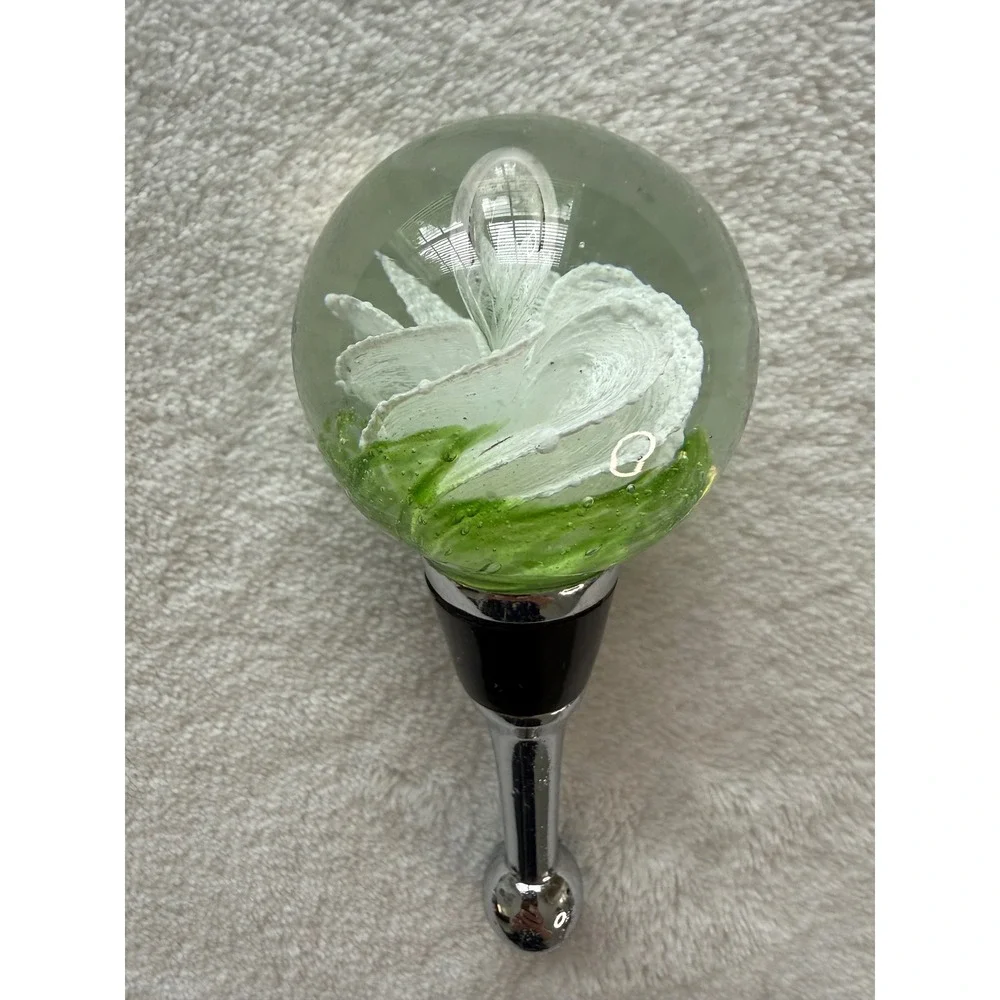 Art‎ Handblown Glass Green Swirl Wine Bottle Stopper Beautiful 4
